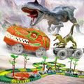 Dinosaur toy train set with track, palm trees, and dinosaur figures from Tafeen Toys