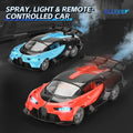 Spray light remote controlled toy cars in blue and red, racing on a dark track from Tafeen Toys