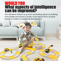 Smiling child playing with construction vehicle track toy set in living room, Tafeen Toys