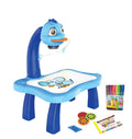 Tafeen Toys blue kids projector drawing table with cartoon elephant, color pens, and drawing book.