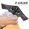 FX632 black remote control glider toy airplane flying above desert landscape, Tafeen Toys