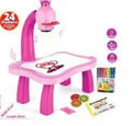 Pink children's drawing projector table toy set with markers and pattern discs, Tafeen Toys